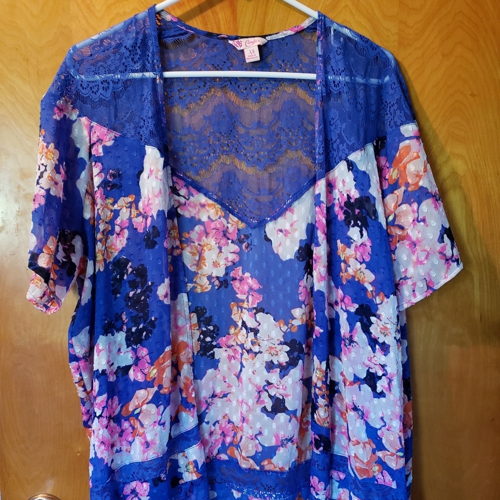 XS floral candies kimono or swim cover top